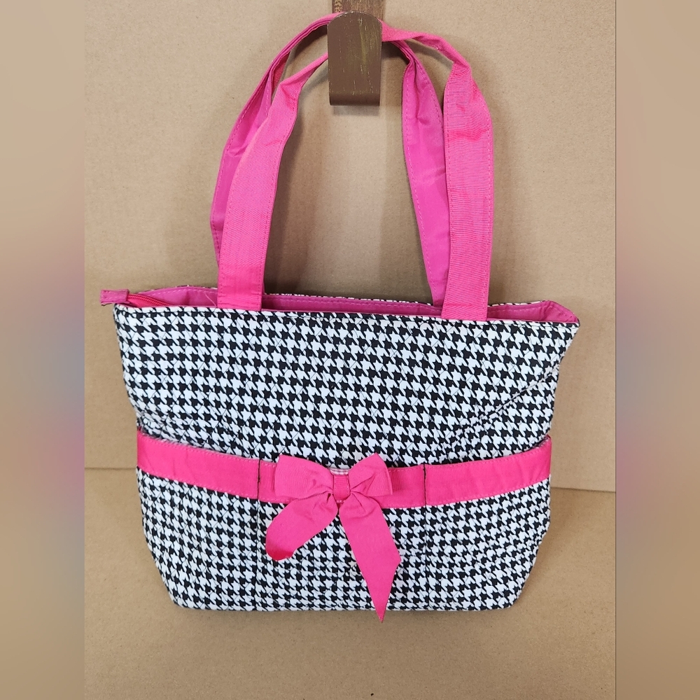 Bliss Pink and Black Houndstooth Tote